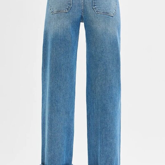 RISEN Full Size Elastic Band‎ Mid Rise Wide Front Patch Pocket Cuff Jeans Plus - Picture 5 of 7